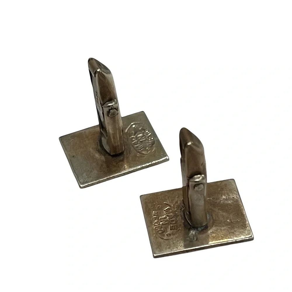 VINTAGE ALPACA MADE IN MEXICO 4 METAL COLOR STRIPE RECTANGLE CUFFLINKS